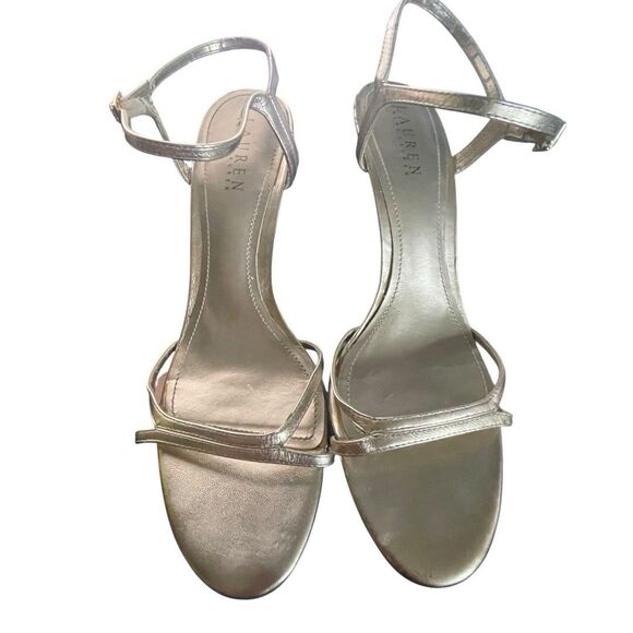 Lauren Ralph Lauren Womens Aela Ankle Strap Sandals Gold Leather Size 10B - Picture 10 of 11